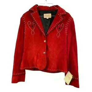 NWT Scully studded red leather jacket hearts cowgirl western wear rodeo